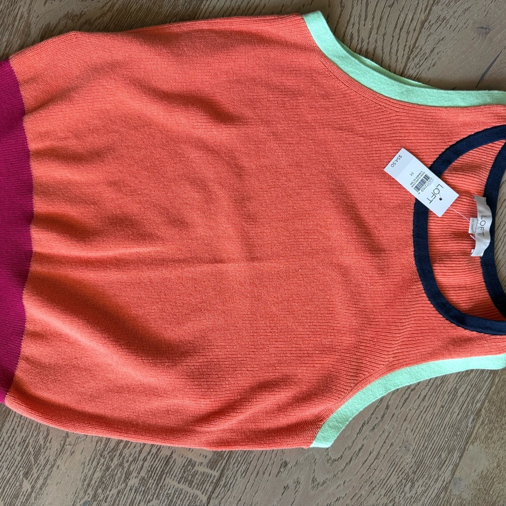 LOFT color block Orange and Navy sleeveless sweater